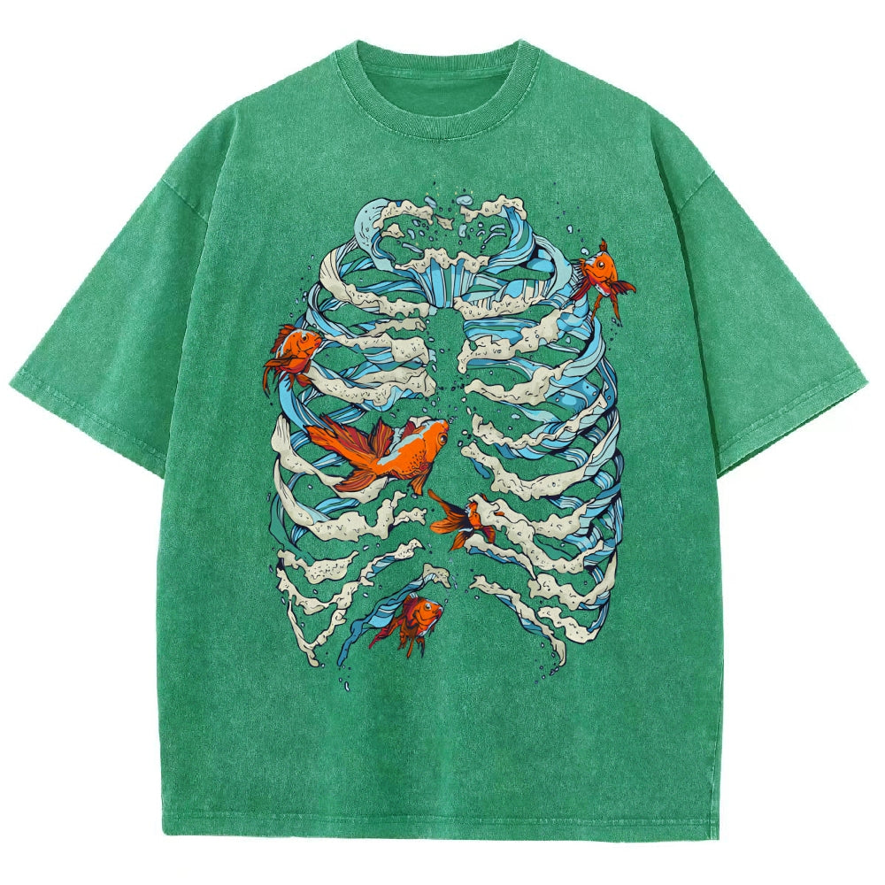 Fish & Wave Bone Art Vintage Cozy T Shirt
