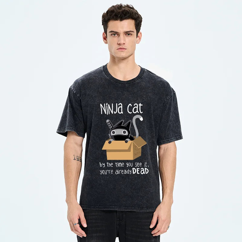 Ninja Cat Japanese Washed T-Shirt