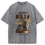 Smoking Mills Cat Meme Washed T-Shirt