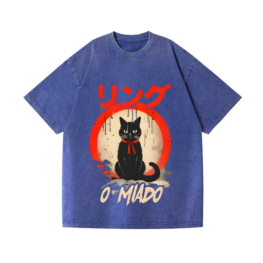 Black Cat Vintage Wash Japanese Design T-Shirt