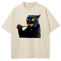 Brushing Cat Art Print Washed T-Shirt