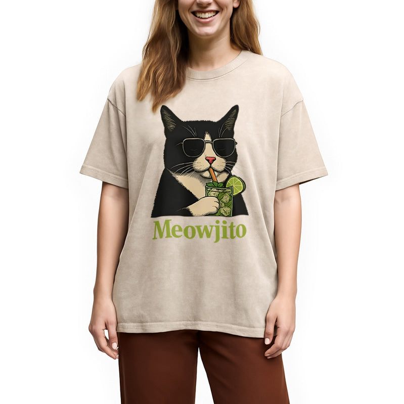 Cow Cat Meowjito Washed T-Shirt
