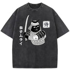 Cat Samurai With Sword Washed T-Shirt