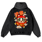 Daruma Vintage Washed Cotton Back Art Hoodie