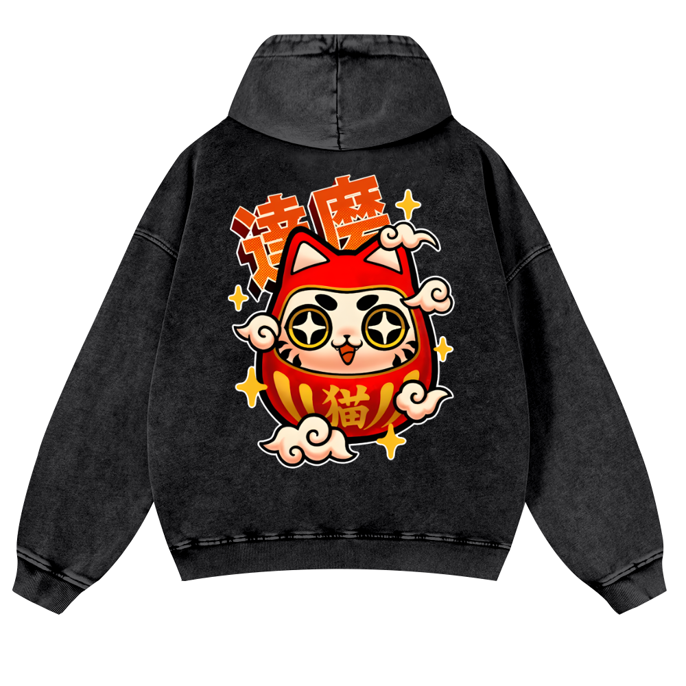Daruma Vintage Washed Cotton Back Art Hoodie