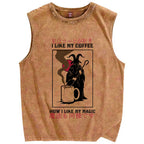 I Like My Coffe How I Like My Magic Vintage Distressed Washed Tank Top