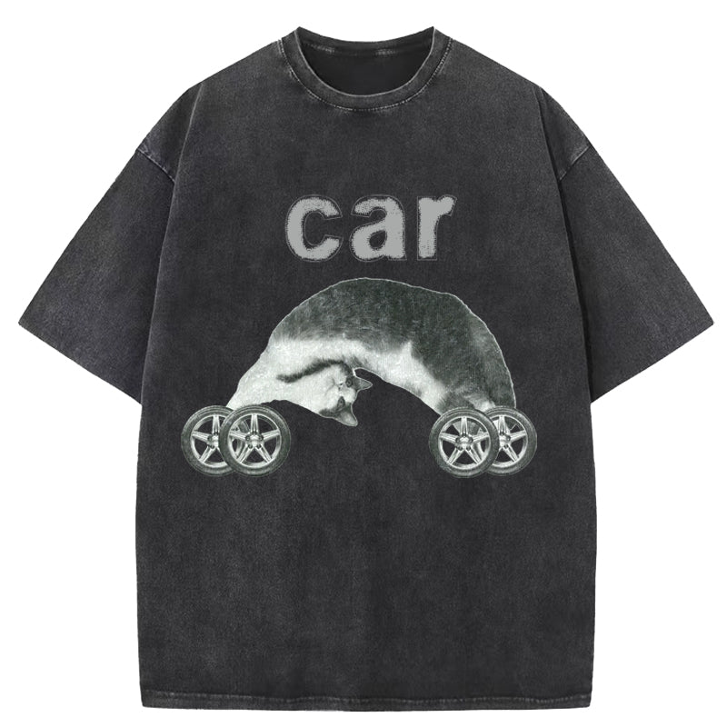 Cat Car Washed T-Shirt