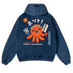 Osaka Dotonbori Takoyaki Vintage Washed Cotton Back Art Hoodie
