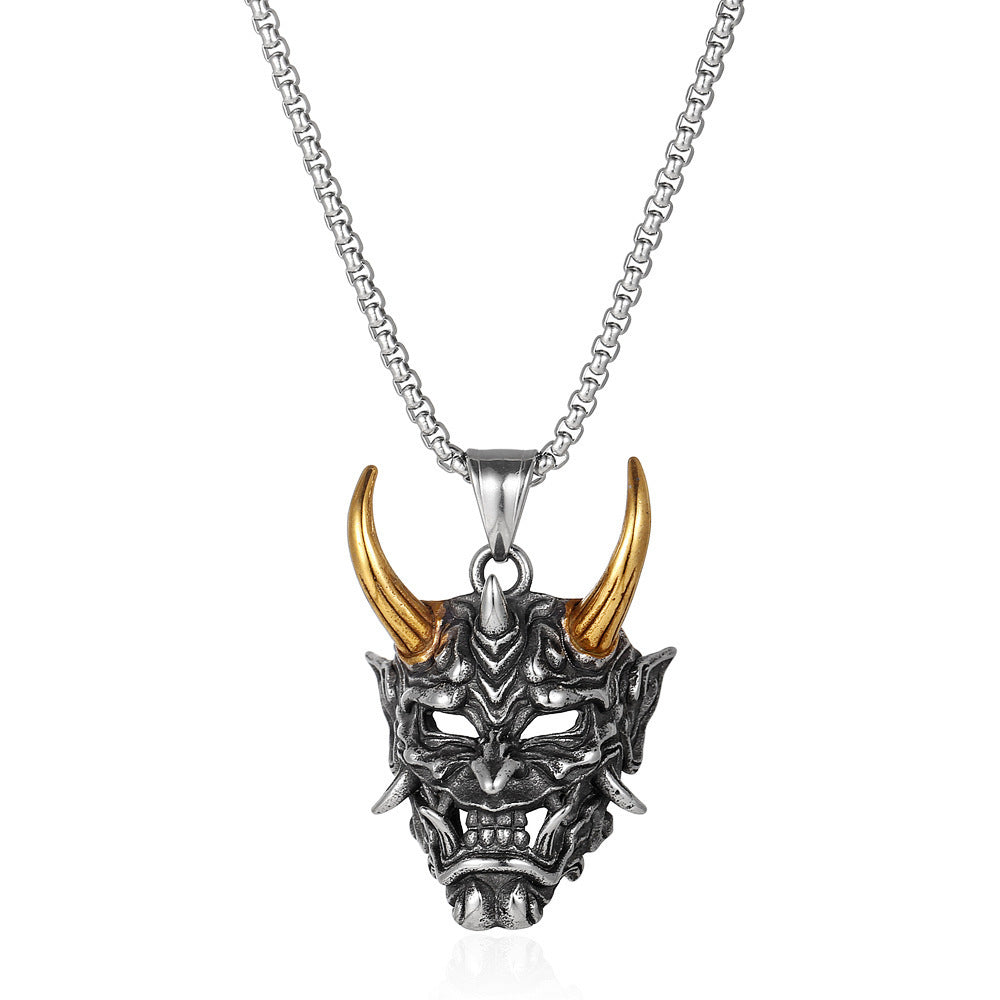 Dark Retro Japanese Prajna Mask Necklace