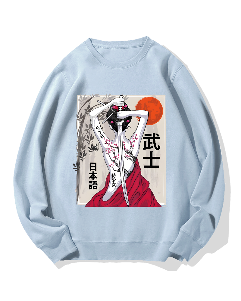 Japanese Samurai Girl Scenery Vintage Sakura Cotton Sweatshirt