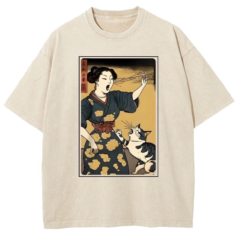 Woman Yelling At Cat Washed T-Shirt