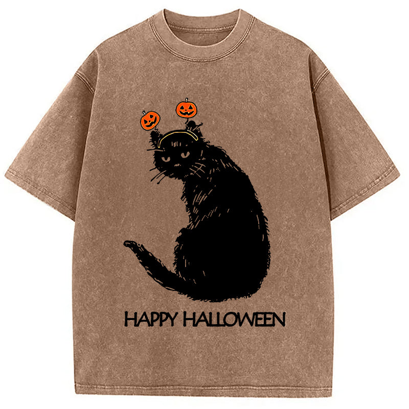 Halloween Cat Japanese Washed T-Shirt
