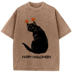 Halloween Cat Japanese Washed T-Shirt