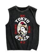 Tokyo Kabuki Cat Vintage Distressed Washed Tank Top
