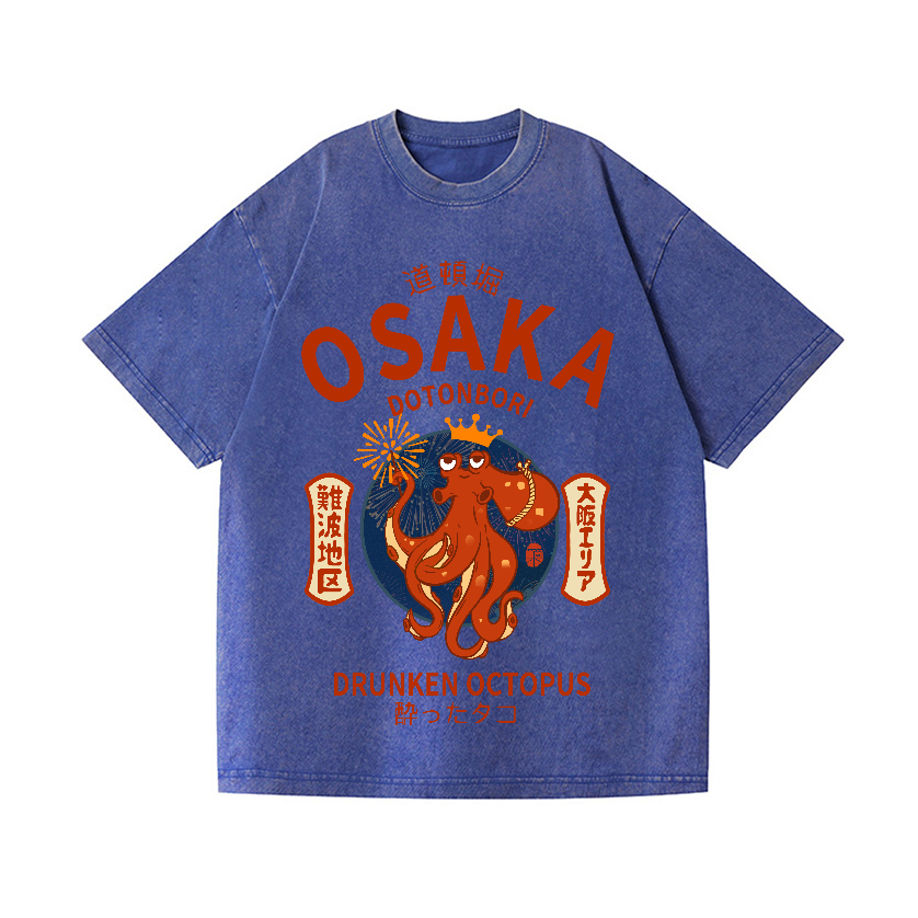 Osaka Dotonbori Drunken Octopus Vintage Wash Japanese Design T-Shirt