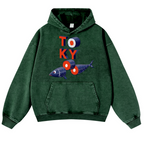 Tokyo Sushi Fish Vintage Washed Thick Cotton Hoodie