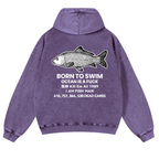 Fish Vintage Washed Cotton Back Art Hoodie