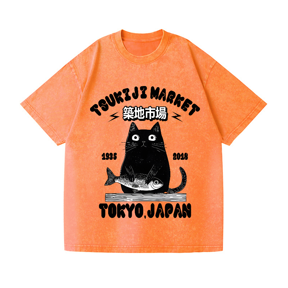 Tsukiji Market Cat Vintage Wash Japanese Design T-Shirt