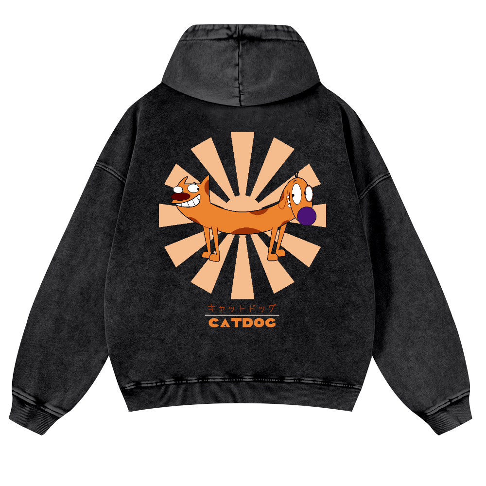 Catdog Vintage Washed Cotton Back Art Hoodie