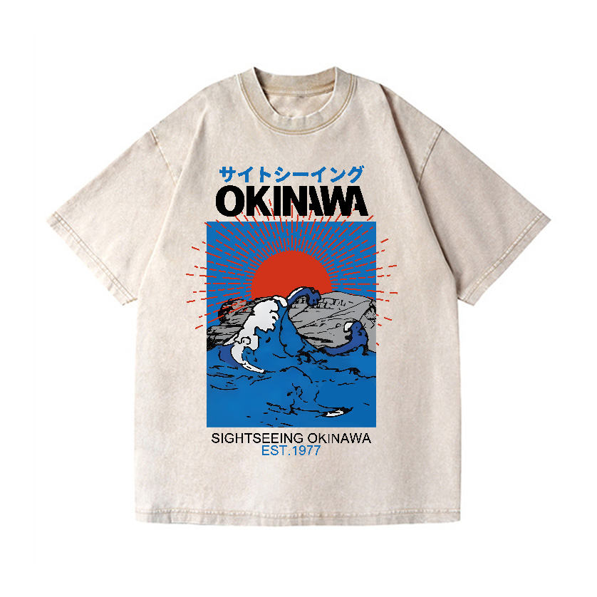 Okinawa Wave Vintage Wash Japanese Design T-Shirt
