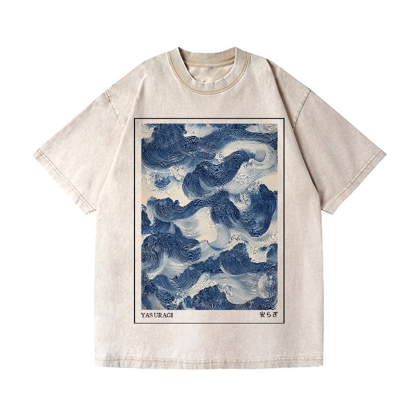 Yasuragi Wave Vintage Wash Japanese Design T-Shirt