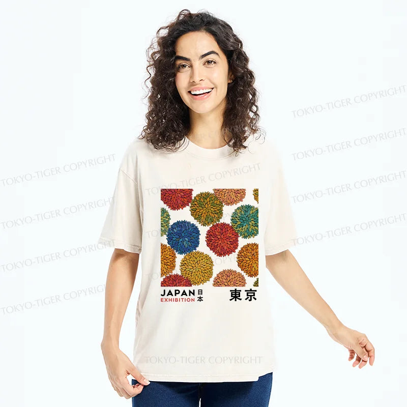 Unisex Japanese Flower Art Washed T-Shirt