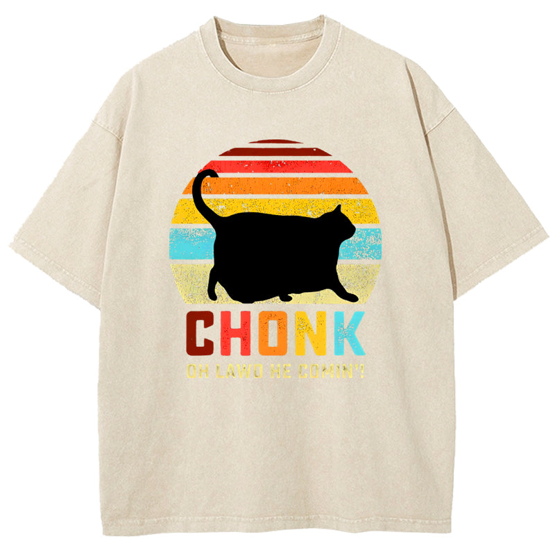 Chonk Cat Scale Meme Washed T-Shirt