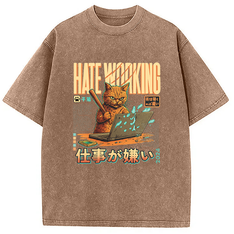 A Cat That Hates Working Washed T-Shirt