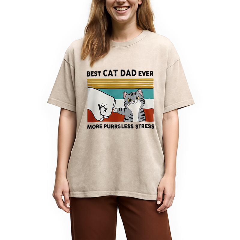 Funny Cat Dad Washed T-Shirt