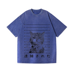Arrested Cat Vintage Wash Japanese Design T-Shirt