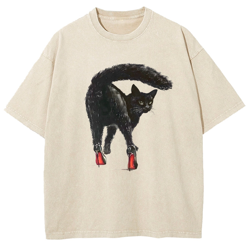 Black Cat & Red Role Washed T-Shirt