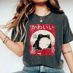 Woodblock Print Grumpy Frog Washed T-Shirt