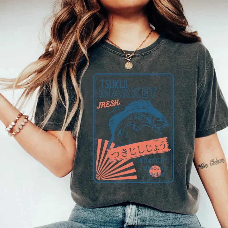Tsukiji Fish Market Tokyo Japan Washed T-Shirt
