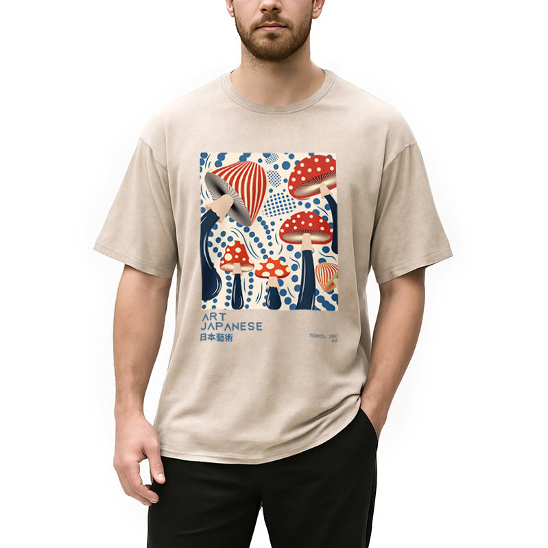 Japanese Art Dancing Mushroom Washed T-Shirt