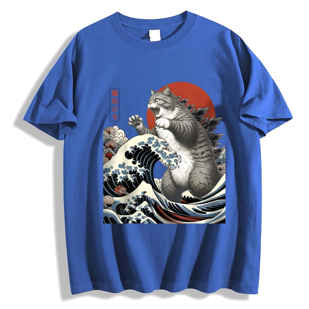Cat Godzilla Ukiyoe Great Wave Japanese Style Classic Tee