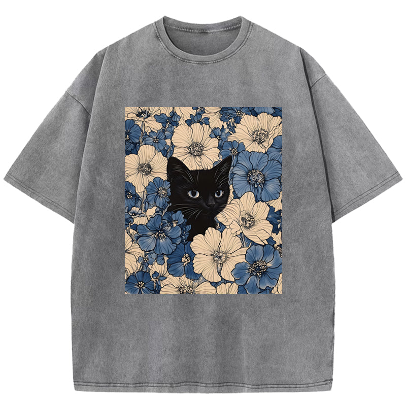 Cat & Flowers Washed T-Shirt