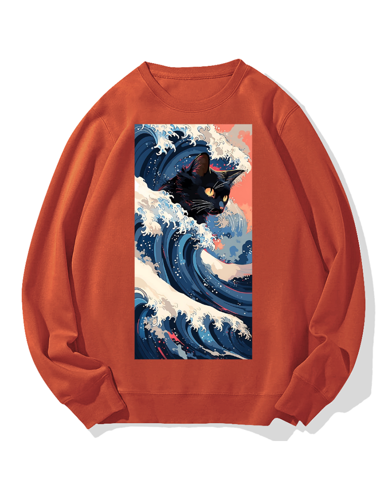 Cat of the Great Wave off Kanagawa Cotton Sweatshirt