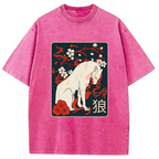 Ancient Japanese Wolf Art Washed T-Shirt