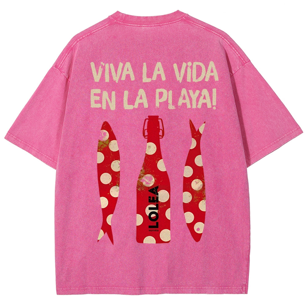 Polka Dot Fish Washed Vintage Short Sleeves T-Shirt