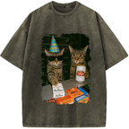 Unisex Cat Birthday Vibes: No Rules Vintage Washed T-Shirt