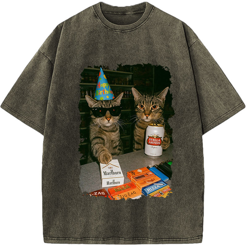Unisex Cat Birthday Vibes: No Rules Vintage Washed T-Shirt