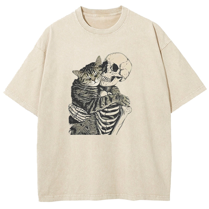 Me And Cat Art Print Washed T-Shirt