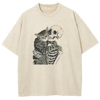 Me And Cat Art Print Washed T-Shirt