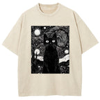 The Starry Night And Cat Washed T-Shirt