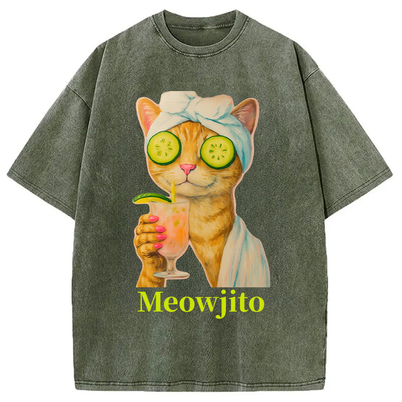 Orange Cat Meowjito Washed T-Shirt