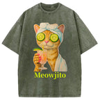 Orange Cat Meowjito Washed T-Shirt