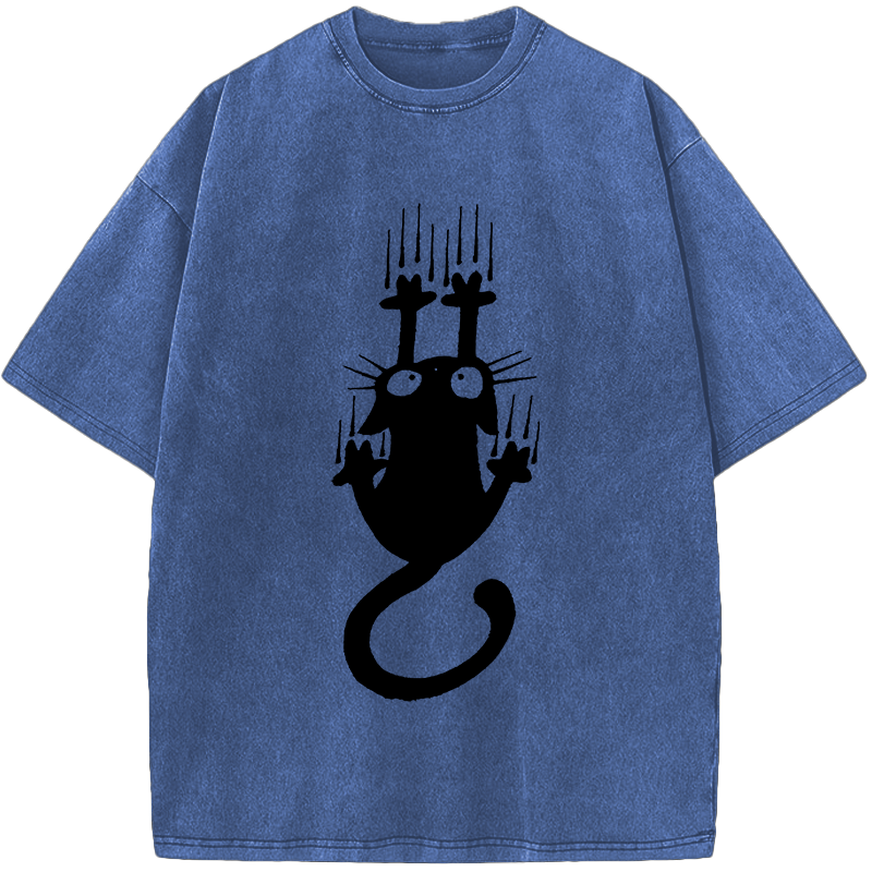 Unisex Cute Scratching Cat Vintage Washed T-Shirt