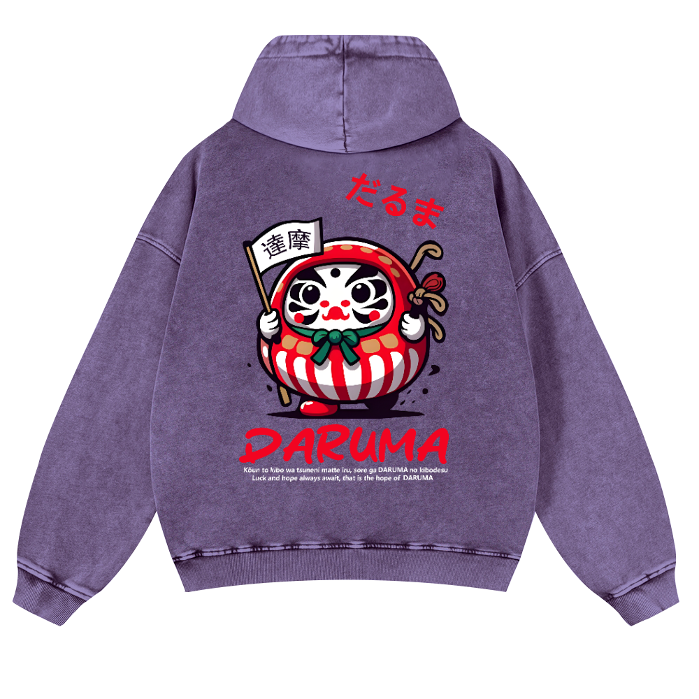Daruma Vintage Washed Cotton Back Art Hoodie