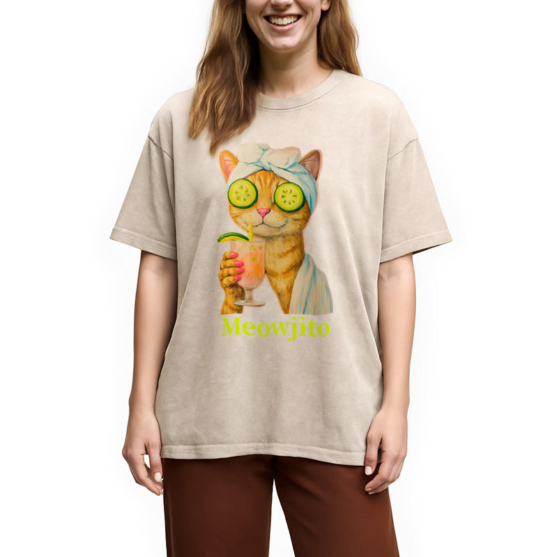 Orange Cat Meowjito Washed T-Shirt