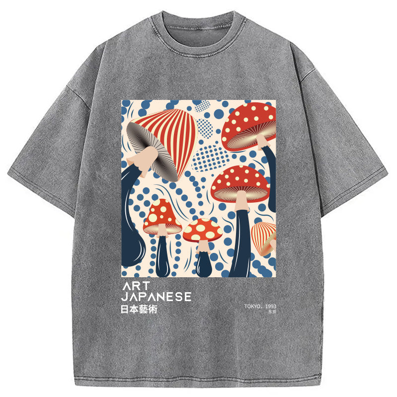 Japanese Art Dancing Mushroom Washed T-Shirt